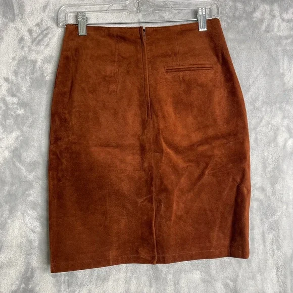 Vintage The‎ Limited Leather Mini Skirt Womens 4 26 Brown Suede Pencil Y2K 2000s - Picture 2 of 10